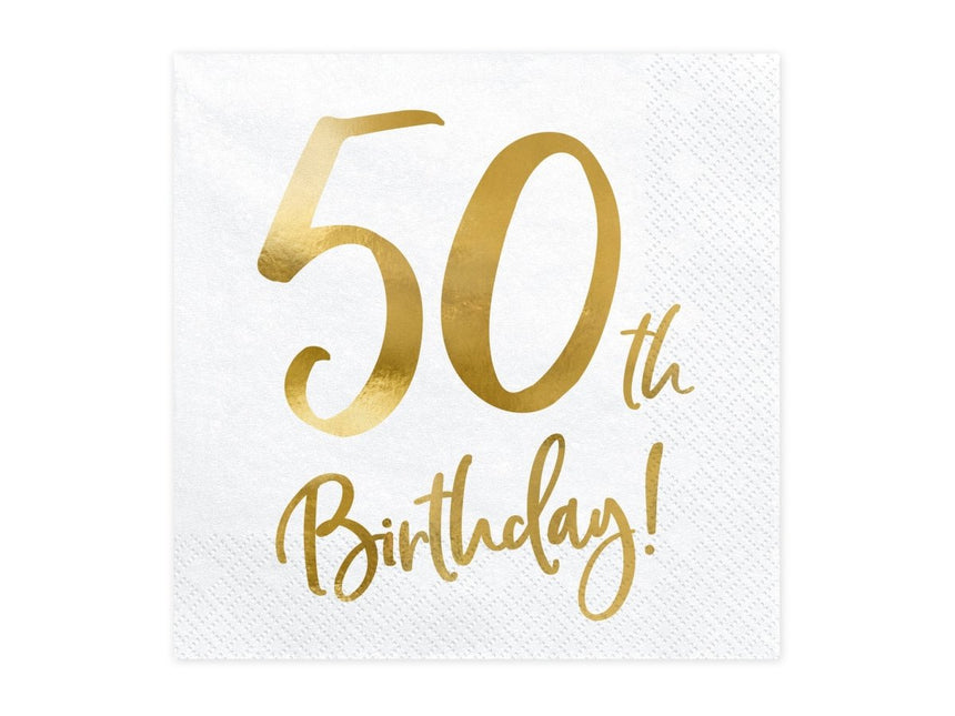 Servetten 50 Jaar Wit 33cm 20st van Partydeco koop je bij Partywinkel