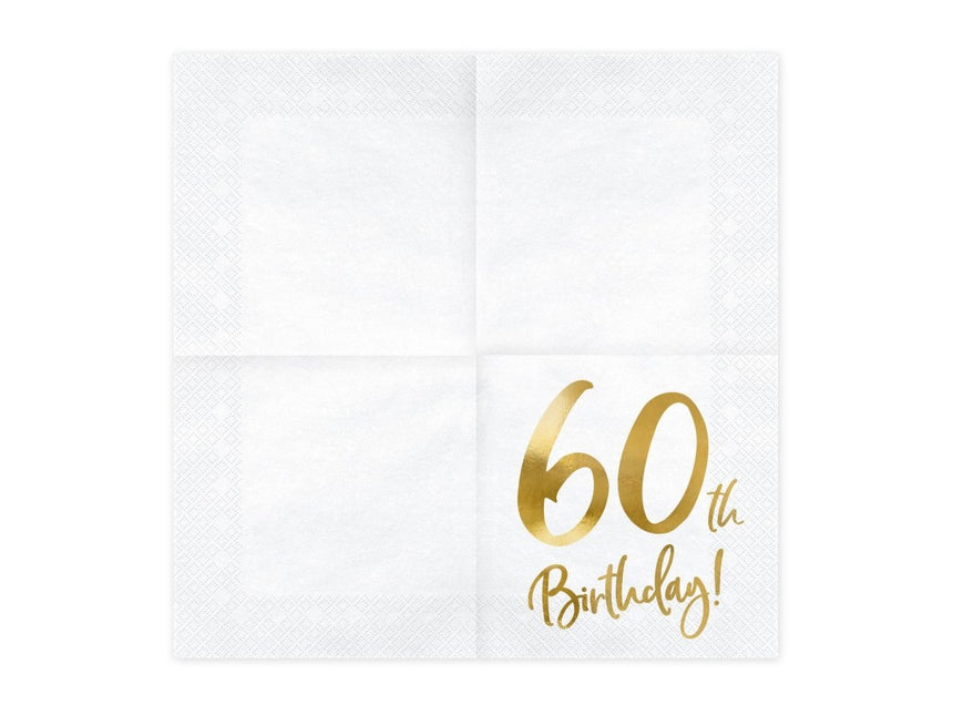Servetten 60 Jaar Wit 33cm 20st van Partydeco koop je bij Partywinkel