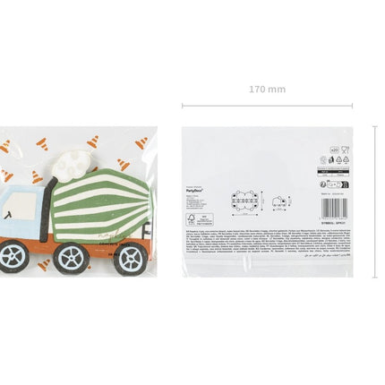 Servetten Betonmixer 13cm 20st van Partydeco koop je bij Partywinkel