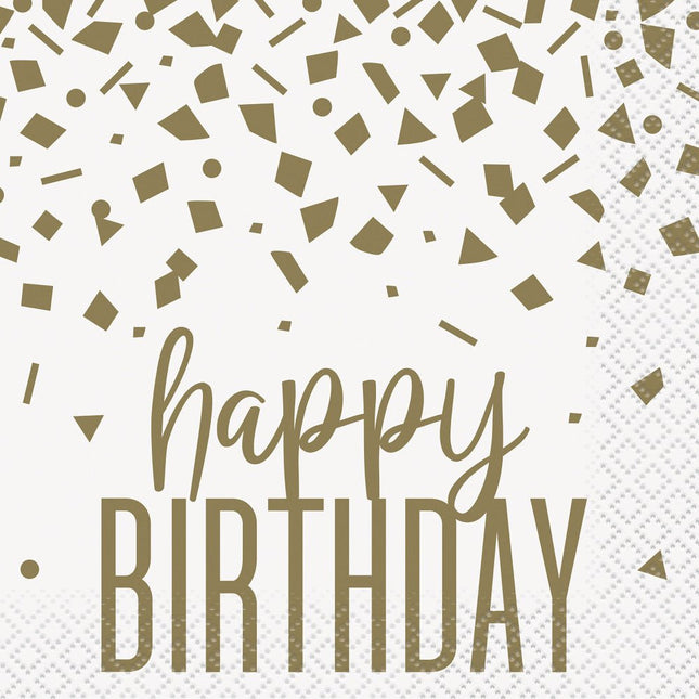 Servetten Happy Birthday Goud Confetti 25cm 16st van Unique koop je bij Partywinkel