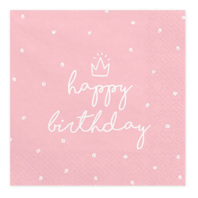 Servetten Happy Birthday Roze 33cm 20st van Partydeco koop je bij Partywinkel