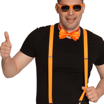 Set Bretels/Bril/Strik Neon Oranje van Partychimp koop je bij Partywinkel