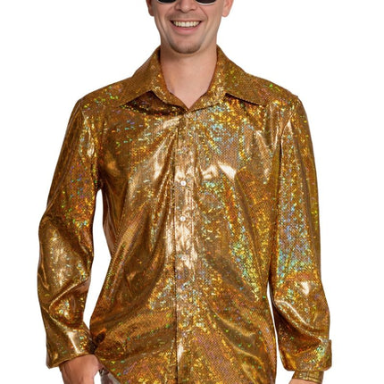 Shiny Disco Shirt Goud van Partychimp koop je bij Partywinkel