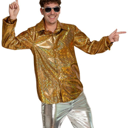 Shiny Disco Shirt Goud van Partychimp koop je bij Partywinkel