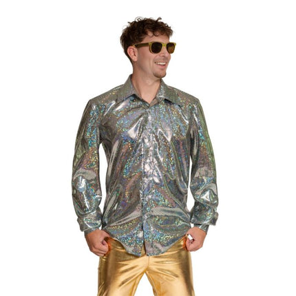 Shiny Disco Shirt Zilver van Partychimp koop je bij Partywinkel
