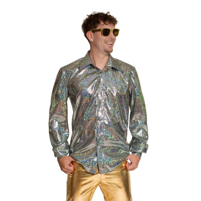 Shiny Disco Shirt Zilver van Partychimp koop je bij Partywinkel