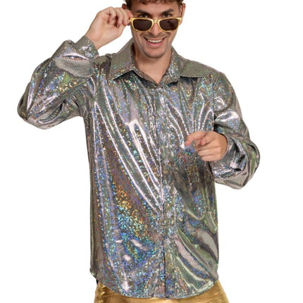 Shiny Disco Shirt Zilver van Partychimp koop je bij Partywinkel
