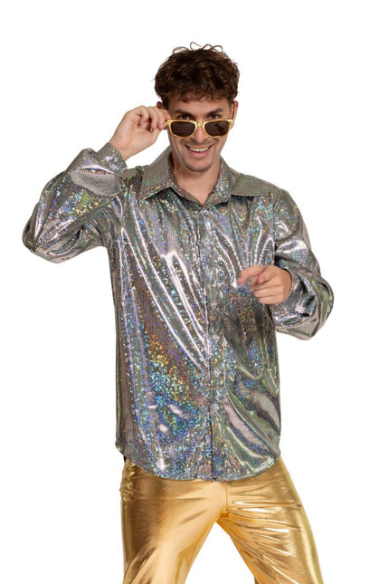 Shiny Disco Shirt Zilver van Partychimp koop je bij Partywinkel