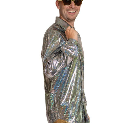 Shiny Disco Shirt Zilver van Partychimp koop je bij Partywinkel