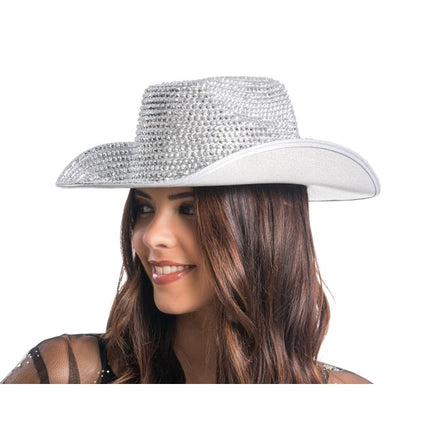 Hopeinen strassikoristeltu cowboyhattu