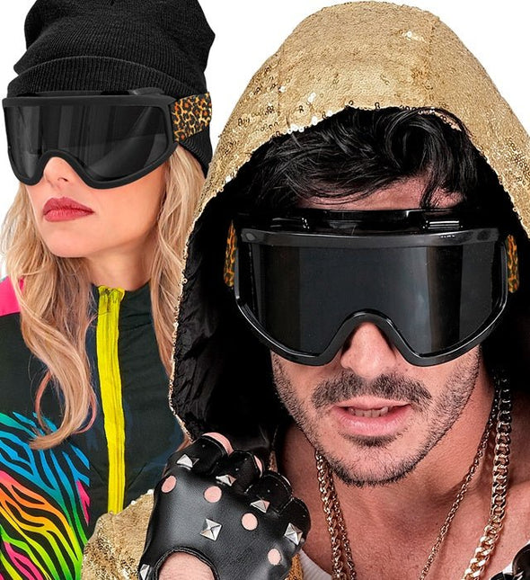 Ski Bril 80s Zwart Luipaardprint van Widmann koop je bij Partywinkel