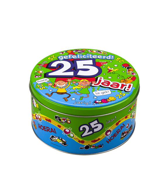 Snoeptrommel 25 Jaar 14cm van Paper Dreams koop je bij Partywinkel