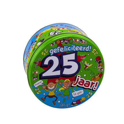 Snoeptrommel 25 Jaar 14cm van Paper Dreams koop je bij Partywinkel