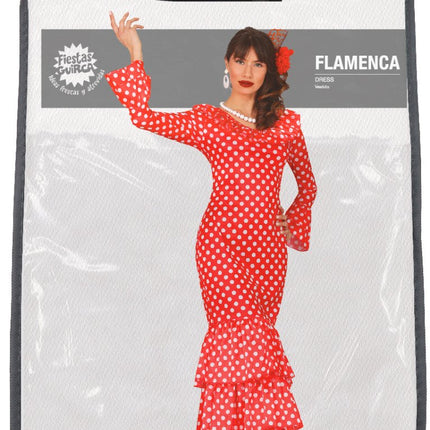 Spaanse Jurk Flamenco Witte Stippen van Fiestas Guirca koop je bij Partywinkel