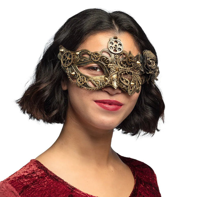 Steampunk Oogmasker Goud van Boland koop je bij Partywinkel