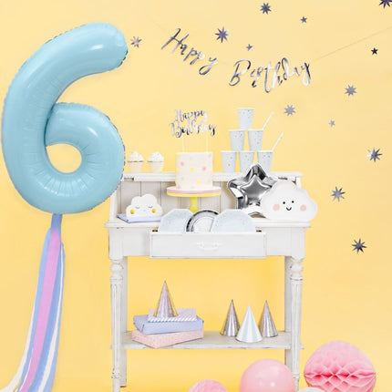 Taarttopper Happy Birthday Zilver 22,5cm van Partydeco koop je bij Partywinkel