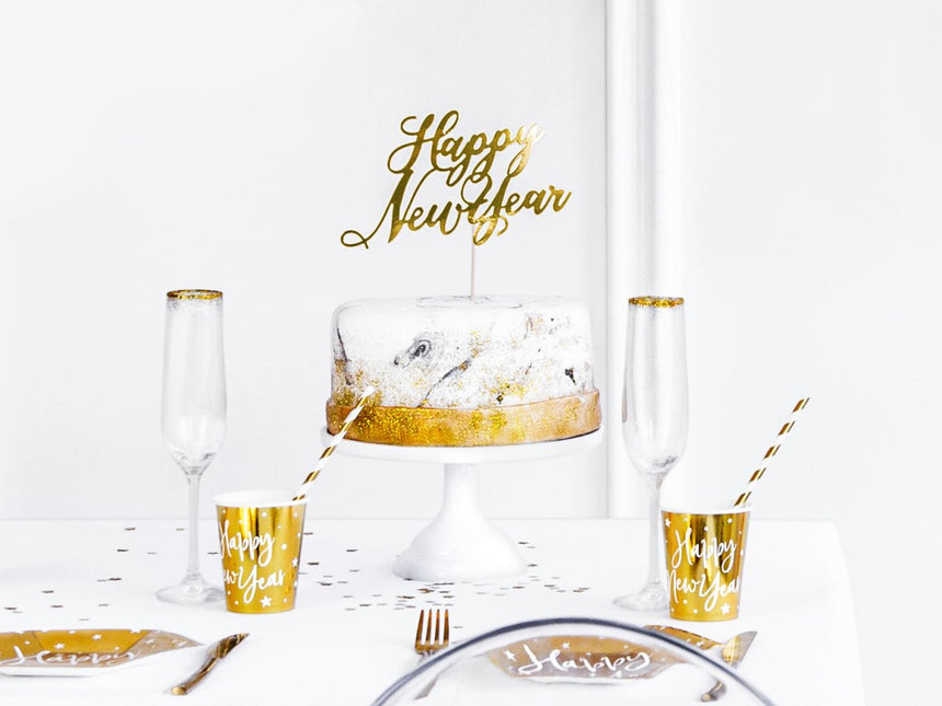 Taarttopper Happy New Year Goud 24cm van Partydeco koop je bij Partywinkel