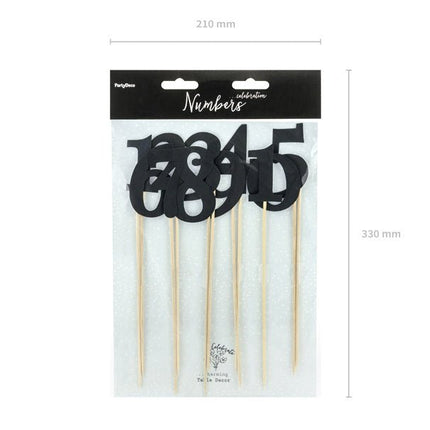 Taarttoppers Tafelnummers Zwart 26cm 11st van Partydeco koop je bij Partywinkel