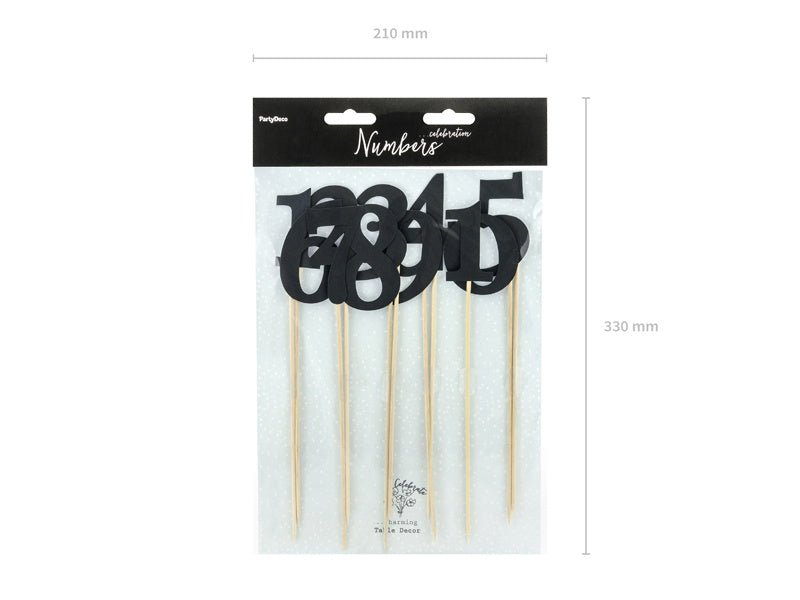 Taarttoppers Tafelnummers Zwart 26cm 11st van Partydeco koop je bij Partywinkel