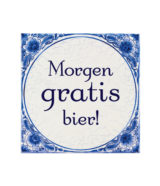 Tegels delfts blauw Morgen gratis bier 15cm van Paper Dreams koop je bij Partywinkel