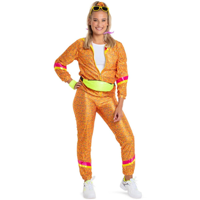 Trainingspak Jaren 80 Dames Oranje XXL van Folat koop je bij Partywinkel