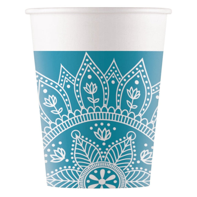 Turquoise Beker Mandala 200ml 8st van Procos koop je bij Partywinkel