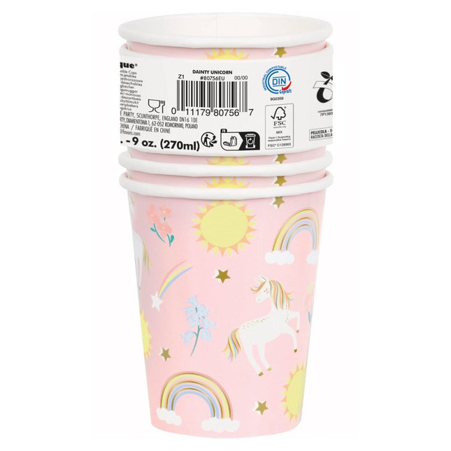 Unicorn Bekers Papier 266ml 8st van Unique koop je bij Partywinkel