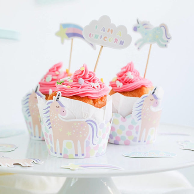 Unicorn Cupcake Toppers Rainbows 12 delig van Folat koop je bij Partywinkel