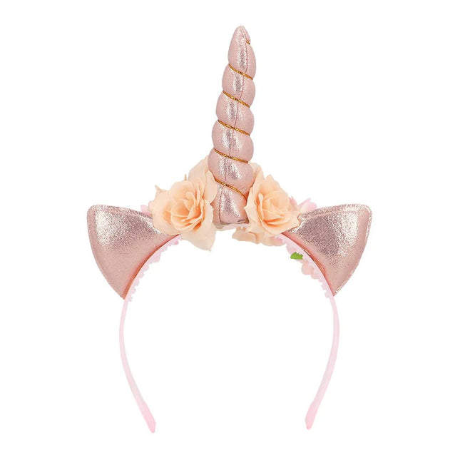 Unicorn Haarband Roze Met Bloemen van Boland koop je bij Partywinkel