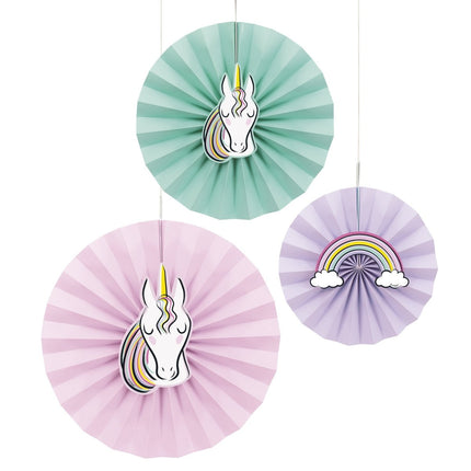 Unicorn Papieren Waaiers Pastel 3 delig van Unique koop je bij Partywinkel