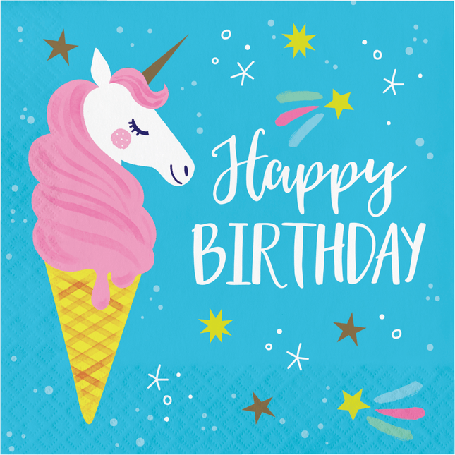 Unicorn Servetten Happy Birthday 33cm 16st van Creative Converting koop je bij Partywinkel