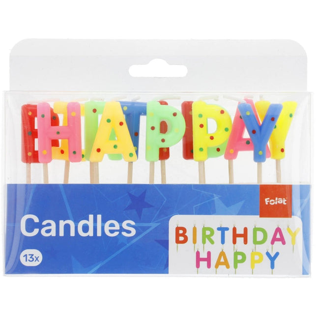 Verjaardagskaarsjes Happy Birthday Stippen 6,5cm 13st van Folat koop je bij Partywinkel