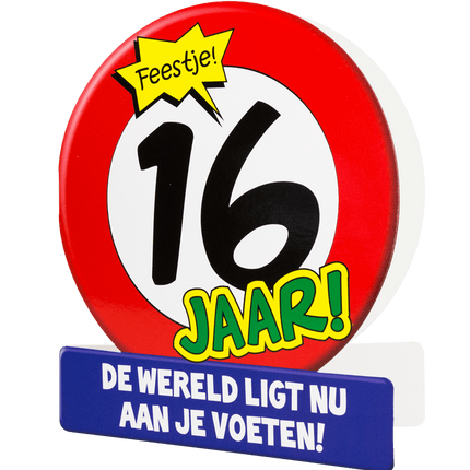 Verjaardagskaart 16 Jaar Verkeersbord 16,5cm van Paper Dreams koop je bij Partywinkel