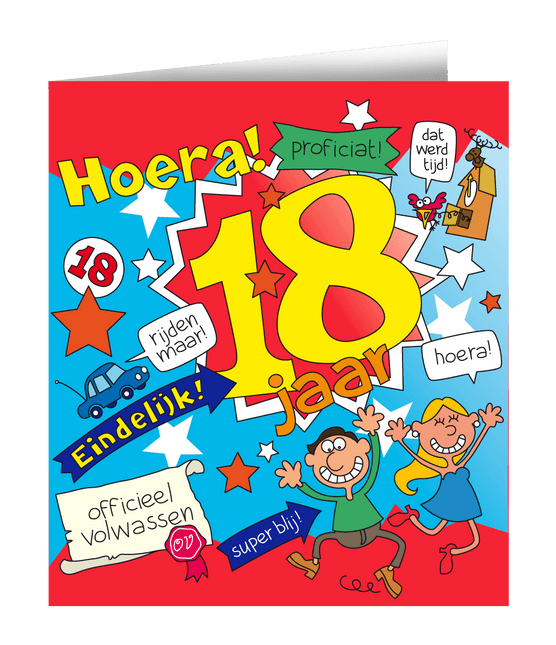 Verjaardagskaart 18 Jaar Cartoon 16,5cm van Paper Dreams koop je bij Partywinkel