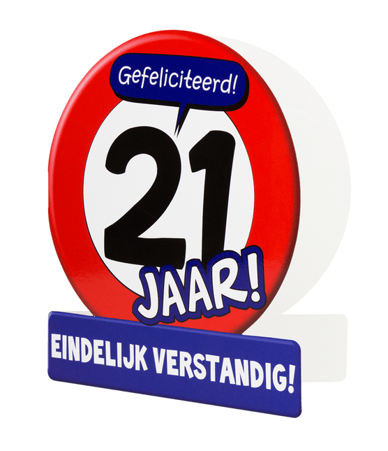 Verjaardagskaart 21 Jaar Verkeersbord 16,5cm van Paper Dreams koop je bij Partywinkel