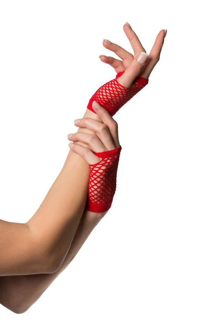 Vingerloze Handschoenen Kort Visnet Rood van Partychimp koop je bij Partywinkel