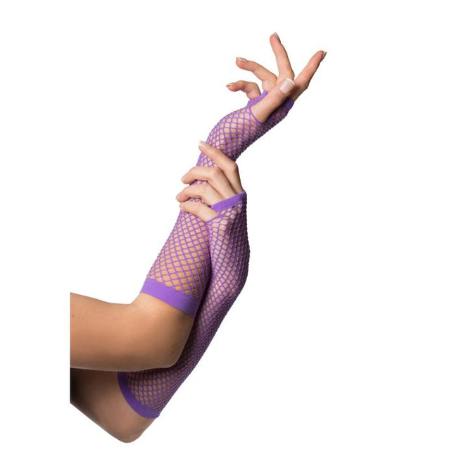 Vingerloze Handschoenen Lang Visnet Paars van Partychimp koop je bij Partywinkel