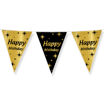 Vlaggenlijn Happy Birthday Goud Zwart 10m van Paper Dreams koop je bij Partywinkel