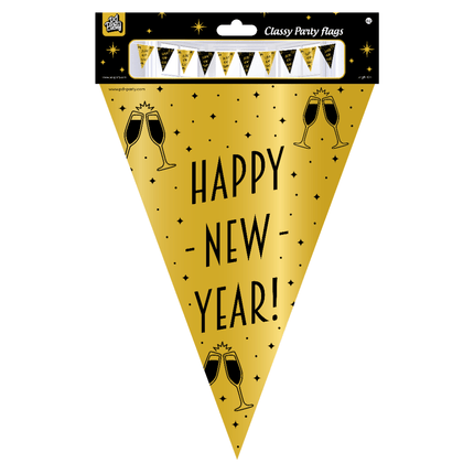 Vlaggenlijn Happy New Year Goud Zwart 10m van Paper Dreams koop je bij Partywinkel