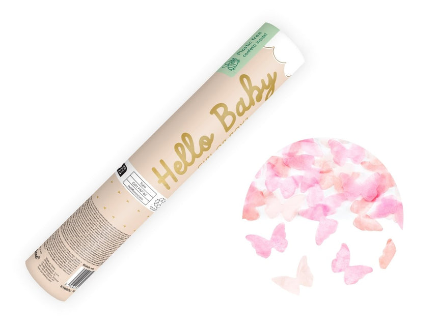 Vlinder Confetti Kanon Roze 20cm van Partydeco koop je bij Partywinkel