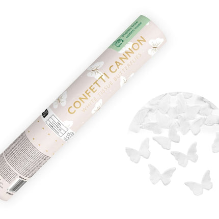 Vlinder Confetti Kanon Wit 20cm van Partydeco koop je bij Partywinkel