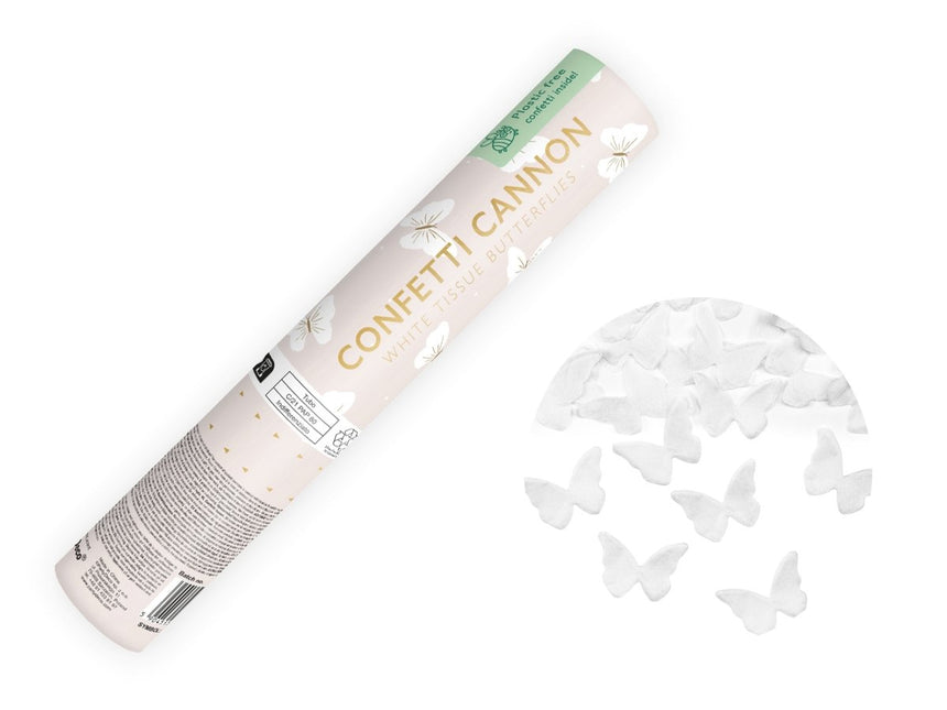 Vlinder Confetti Kanon Wit 20cm van Partydeco koop je bij Partywinkel