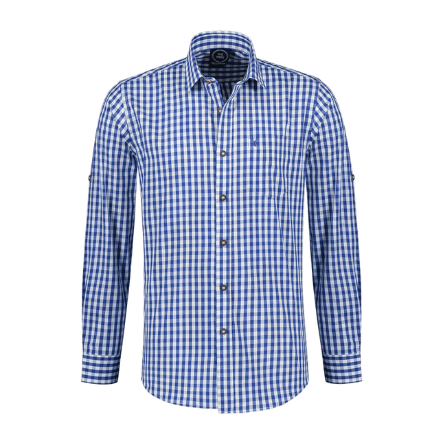 Wit Blauwe Blouse Heren Lange Mouw Krempelarm van Haus Huberts koop je bij Partywinkel