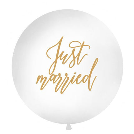 Witte Ballon Just Married 1m van Partydeco koop je bij Partywinkel