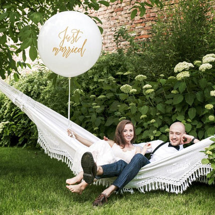 Witte Ballon Just Married 1m van Partydeco koop je bij Partywinkel