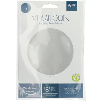 Witte Ballon Metallic Pearl White 78cm van Folat koop je bij Partywinkel