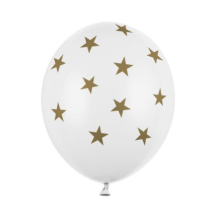Witte Ballonnen Gouden Sterren 30cm 6st van Partydeco koop je bij Partywinkel
