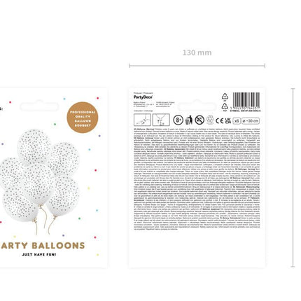 Witte Ballonnen Grijze Stippen 30cm 6st van Partydeco koop je bij Partywinkel