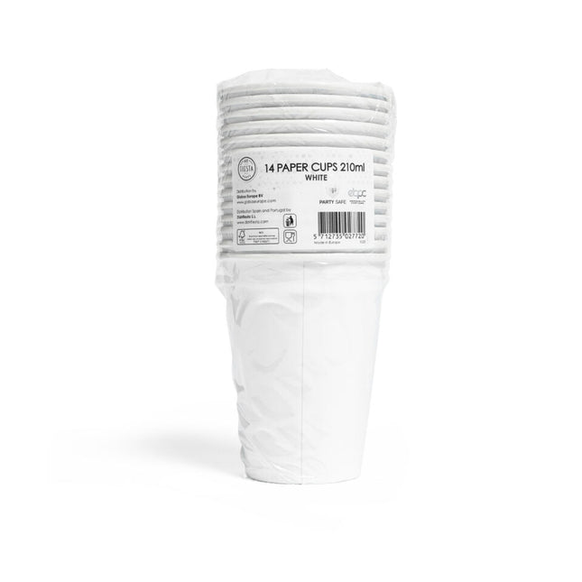 Witte Bekers Papier 210ml 14st van WeFiesta koop je bij Partywinkel