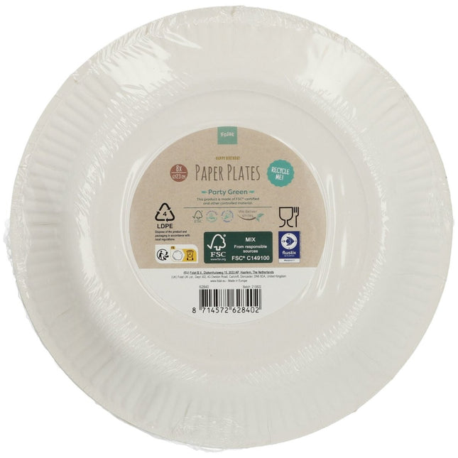 Witte Borden Happy Birthday 23cm 8st van Folat koop je bij Partywinkel
